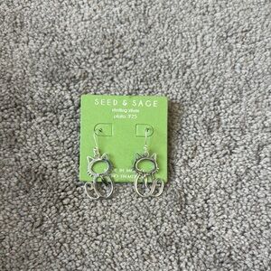 Seed & Sage Sterling Silver Cat Dangle Earrings Made in Mexico